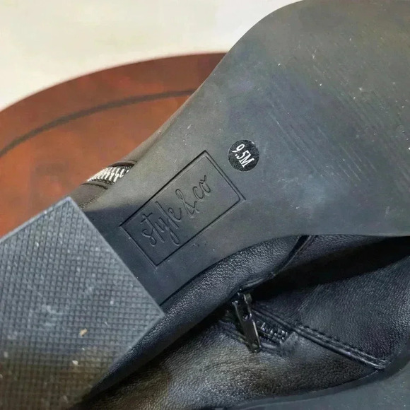 Style & Co. Ankle Boots Heels Womens Black Leather Side Zipper SNC Masrina 9.5M - Picture 15 of 16